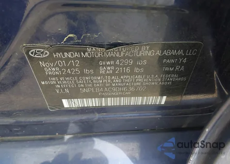 2013 Hyundai Sonata Gls from USA, damaged, VIN 5NPEB4AC9DH636702